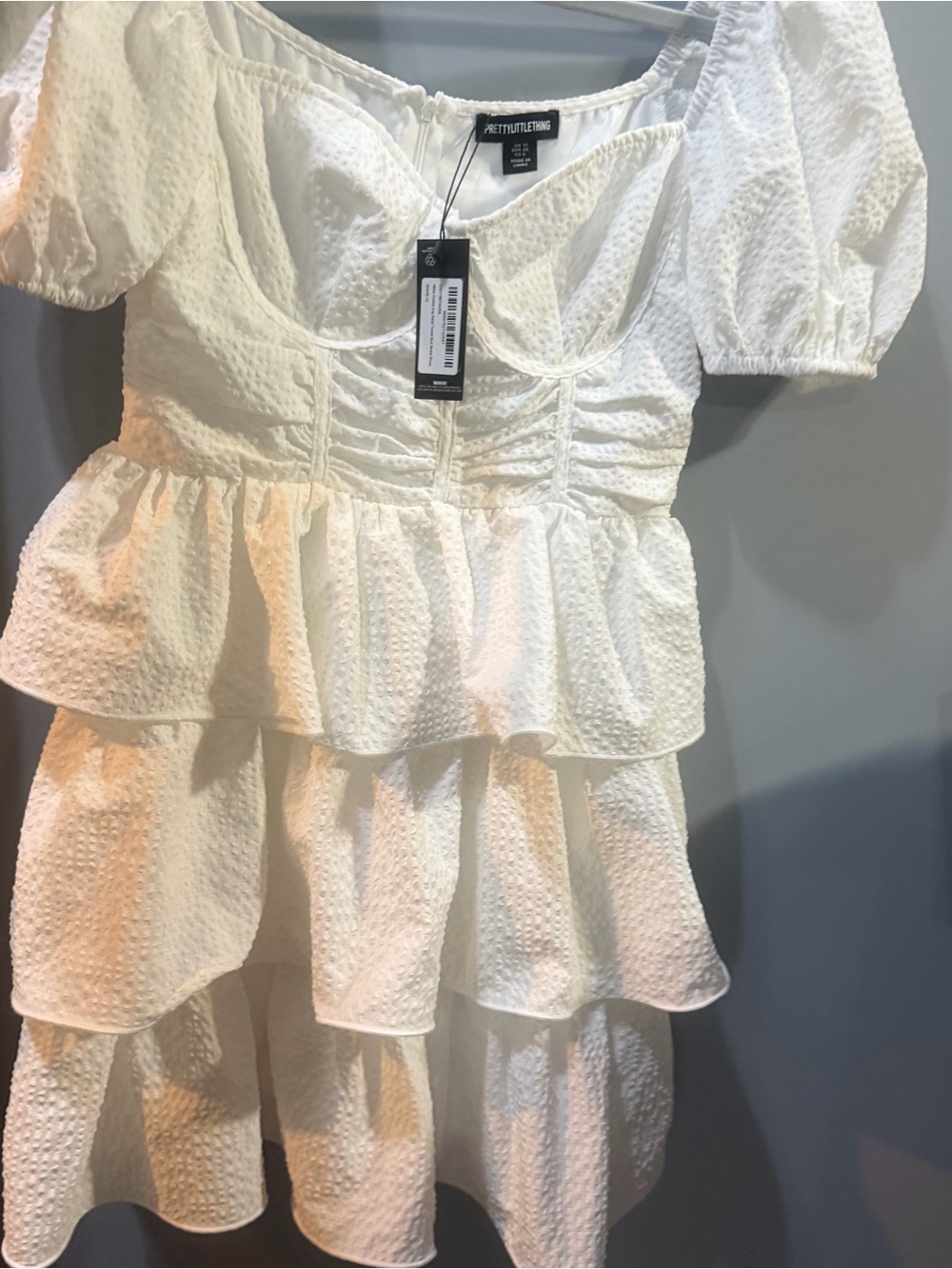 PrettyLittleThing White Tiered Skater Dress - Picture 5 of 7